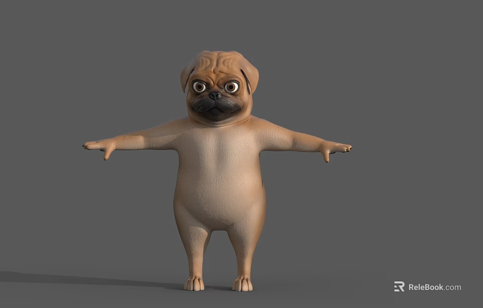 3D Cartoon Pug Character In Standing Pose With Outstretched Arms And Exaggerated Expression 3d model 