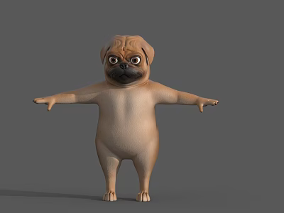 3D Cartoon Pug Character In Standing Pose With Outstretched Arms And Exaggerated Expression 3d model