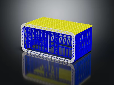 Blue Framed Structural Model With Yellow Top And Architectural Design Elements 3d model