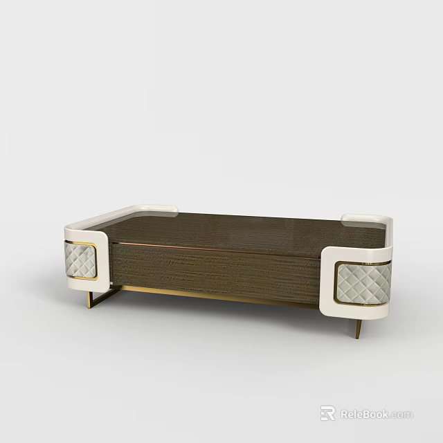 Modern Coffee Table With Dark Wooden Top And White Metal Frame Accents 3d model 