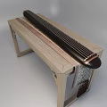 Traditional Chinese Guqin Musical Instrument On Wooden Stand With Decorative Details