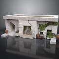 Ornamental Stone Garden Structure With Arched Openings Platform Plants And Clay Pots