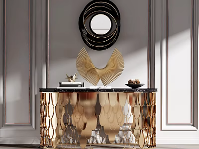 Elegant Modern Console Table Sideboard With Gold Metal Frame Marble Top And Decorative Mirror 3d model