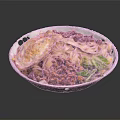Delicious Wide Noodle Bowl With Fried Egg Minced Meat And Fresh Vegetables