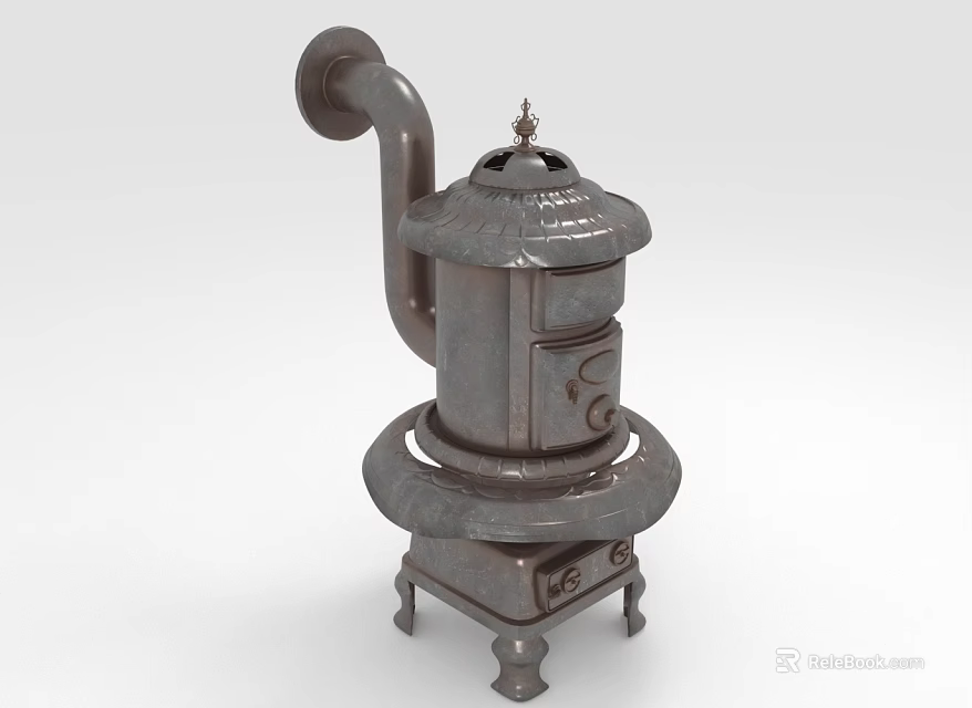 Wrought Iron Vintage Style Stove With Chimney And Decorative Base 3d model 