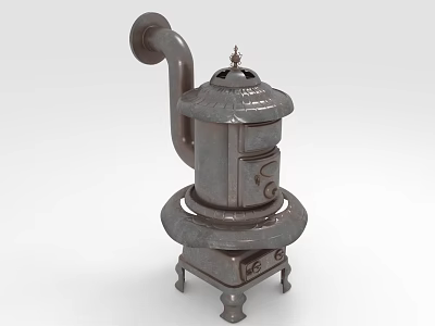 Wrought Iron Vintage Style Stove With Chimney And Decorative Base 3d model