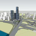 Aerial View of Modern Office Building Surrounded by Urban Traffic Network With Illuminated Night Lights