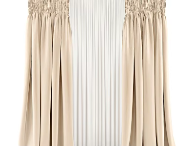 Elegant Beige Curtains With Pleated Design And Sheer White Panels For Home Window Decoration 3d model