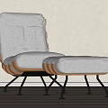 Modern Lounge Chair With White Fabric Cushion Wooden Frame Black Metal Legs And Ottoman