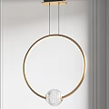 Modern Circular Pendant Light With Gold Frame And Spherical Center In White Interior