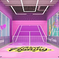 Modern Photo Check in Spot With White Partition Geometric Patterns Neon Logo And Tennis Elements