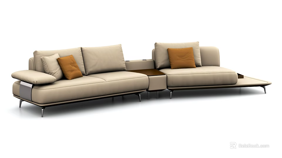 Modern Beige Sofa Coffee Table Combination With Decorative Pillows And Sleek Design 3d model