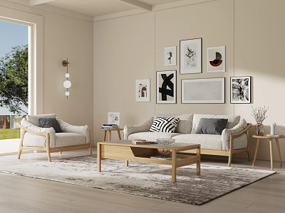 Nordic Living Room Simple Sofa Solid Wood Sofa Living Room Furniture Combination 3d model