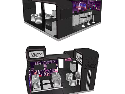 Modern VRTY Exhibition Display Shelves With Purple Lighting And Multi Tier Product 3d model