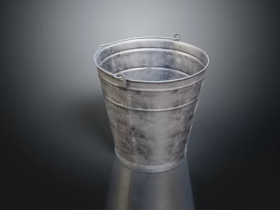 Vintage Silver Metal Bucket With Handle And Textured Surface On Dark Background 3d model