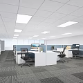 Modern Office Interior Design With Cubicles Desks Computers Office Chairs And Ceiling Lights 3d model