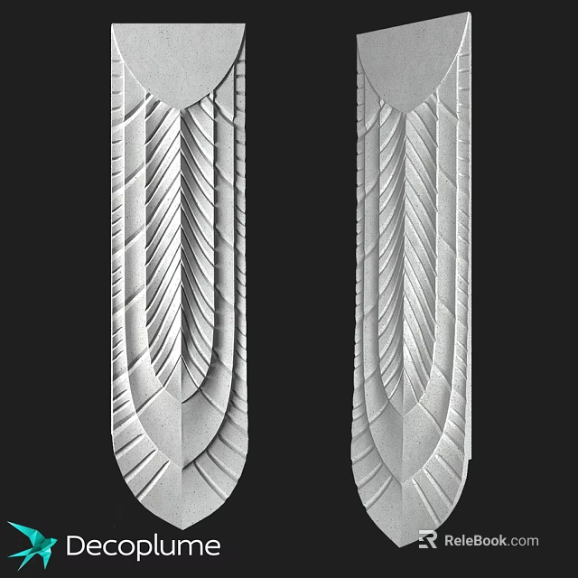 Symmetrical Metallic Decorative Components With Feather Carved Texture And Elegant Design 3d model 