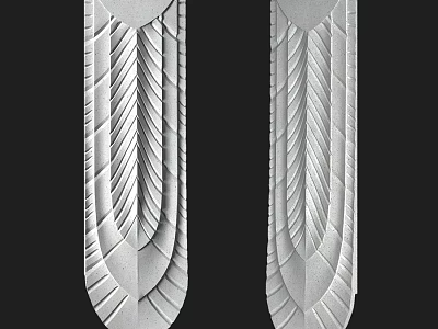 Symmetrical Metallic Decorative Components With Feather Carved Texture And Elegant Design 3d model