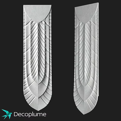Symmetrical Metallic Decorative Components With Feather Carved Texture And Elegant Design 3d model