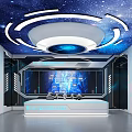 Futuristic Tech Control Room Interior With Starry Ceiling Large Screen And Interface 3d model