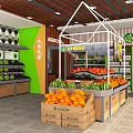 Modern Supermarket Fresh Produce Section With Wooden Crates Fresh Oranges Watermelons And Vegetables