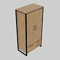 Modern Wooden Cabinet With Wood Grain Black Frame Double Doors And Four Drawers