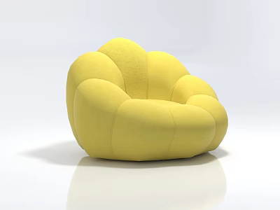 Yellow Rounded Petal Shaped Modern Single Chair With Soft Comfortable Upholstery 3d model