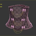Elegant Red Black Damask Pattern Corset With Golden Metal Buckles And Chain Details