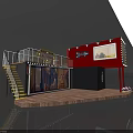 Modern Container Building With Two Units Display Windows Staircase Wooden Deck And String Lights