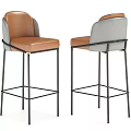 Modern Bar Stools With Brown And Gray Leather Seats And Black Metal Frame
