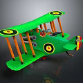 Green Toy Biplane Model With Yellow Black Emblems And Orange Struts
