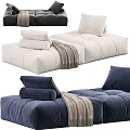 Comfortable White And Navy Blue Sofa Stools With Stacked Pillows And Cozy Blanket
