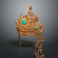 Traditional Golden Headdress Adorned With Turquoise And Red Gemstones Intricate Design