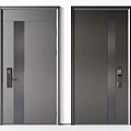 Dark Gray Security Doors With Vertical Stripes And Electronic Lock Handles 3d model