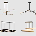Modern Chandelier Designs Featuring Linear Metal And Circular Wooden Frame Structures 3d model