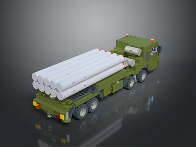 Green Military Truck Mounted With Multiple White Missile Launch Tubes Weapon System 3d model