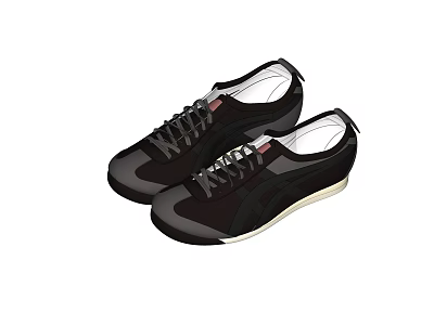 Black Athletic Sneakers With White Laces And Light Colored Sole 3d model