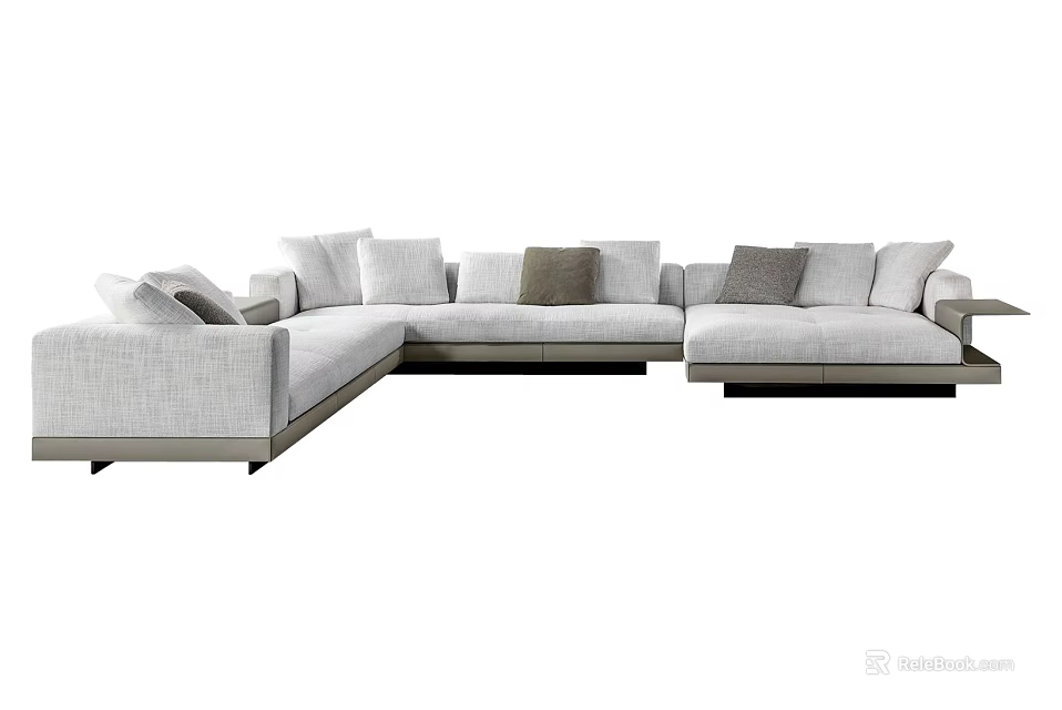Light Gray Modern Modular Sectional Sofa With Multiple Cushions For Living Room 3d model