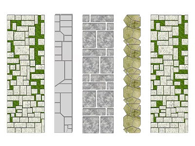 Various Stone Wall Designs With Different Patterns Textures And Green Accents 3d model