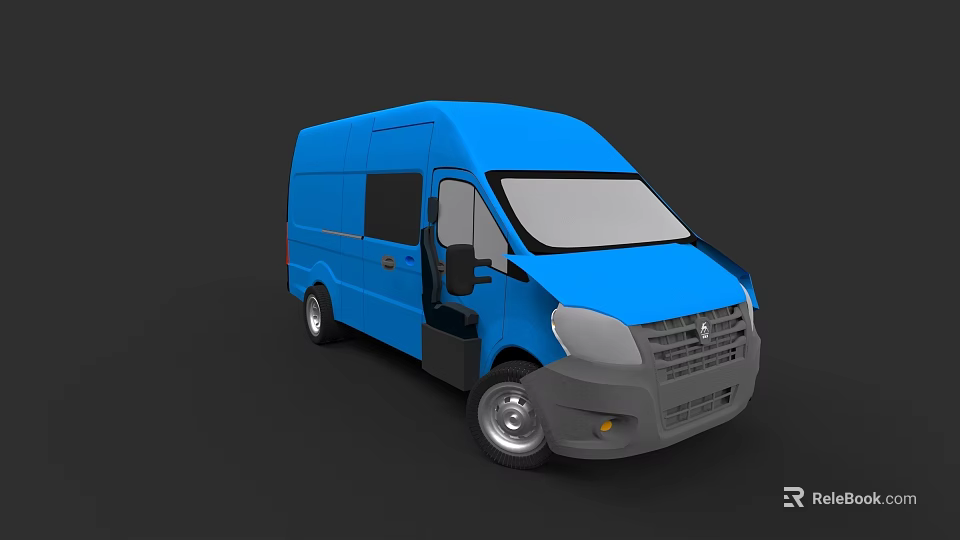 Blue Cargo Van With Side Doors Windows And Modern Front Exterior Design 3d model 