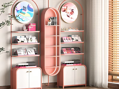 Elegant Commercial Equipment Pink Retail Display Shelves And Cabinets For Modern Retail Space 3d model