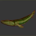 Green Long Bodied Aquatic Reptile With Yellow Stripes On Gray Background