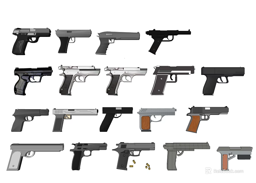 Collection of Various Handgun Models With Different Colors and Designs Displayed 3d model 