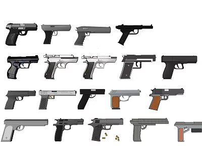 Collection of Various Handgun Models With Different Colors and Designs Displayed 3d model