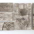 Natural Rustic Wooden Wall Decor With Various Carved Patterns Spiral And Fingerprint Textures