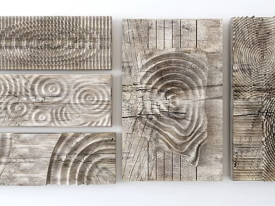 Natural Rustic Wooden Wall Decor With Various Carved Patterns Spiral And Fingerprint Textures 3d model