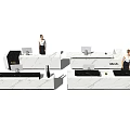 Modern Reception Desk Interior With Marble Surface Computer Plant And Receptionist 3d model