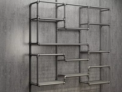 Iron Pipe Wall Mounted Open Shelving Unit With Geometric Design For Storage And 3d model