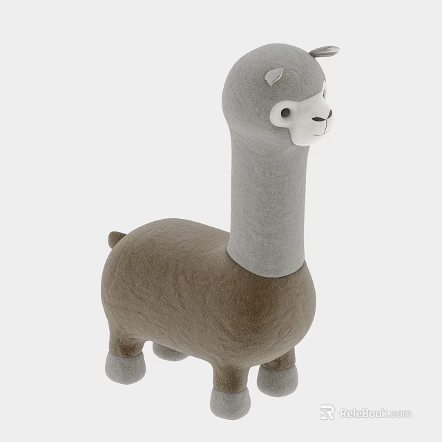 Adorable Llama Shaped Stool with Gray and Brown Soft Plush Design 3d model 