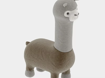 Adorable Llama Shaped Stool with Gray and Brown Soft Plush Design 3d model